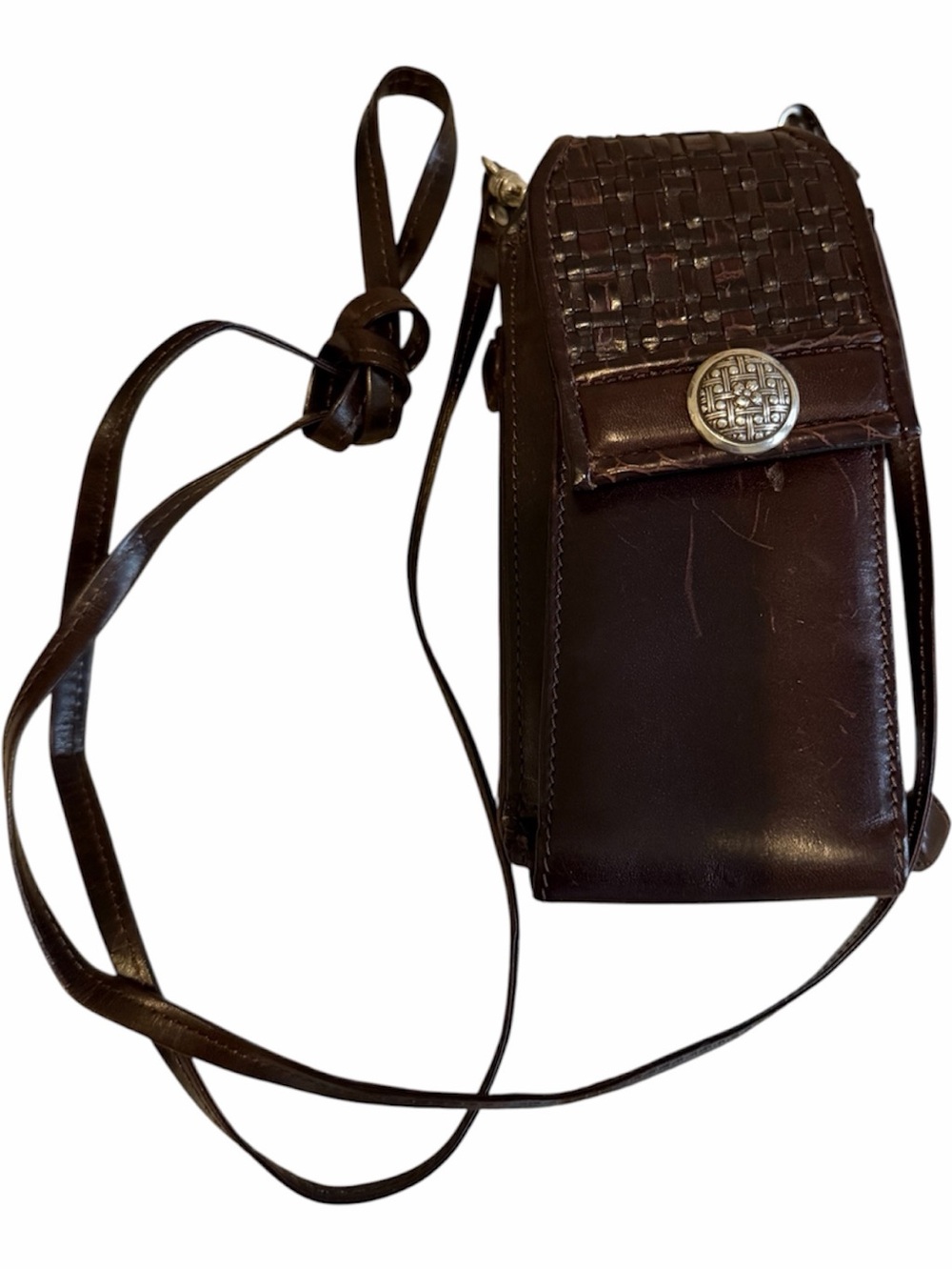 Brighton Dark Brown Woven Leather Crossbody Phone Case